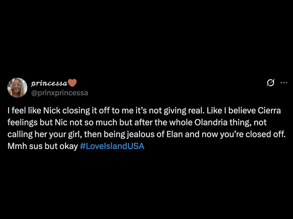 Netizens react to Cierra and Nic being closed off (Image via X/@prinxprincessa)